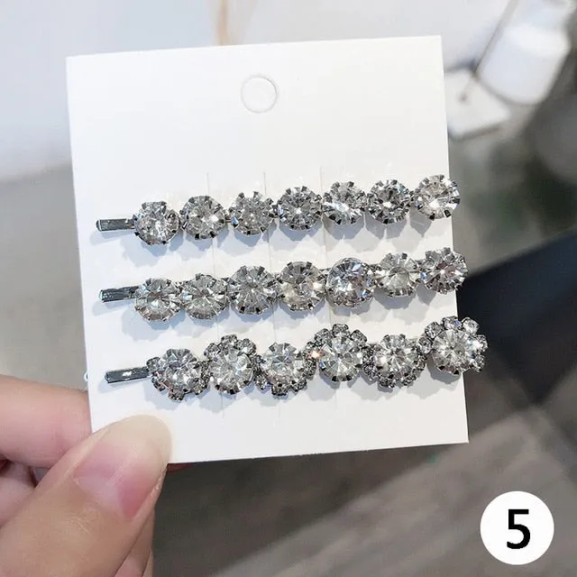 3 Piece Set Shiny Geometric Crystal Hairpins