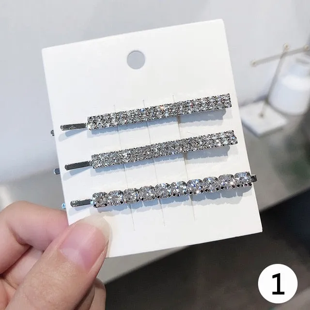 3 Piece Set Shiny Geometric Crystal Hairpins