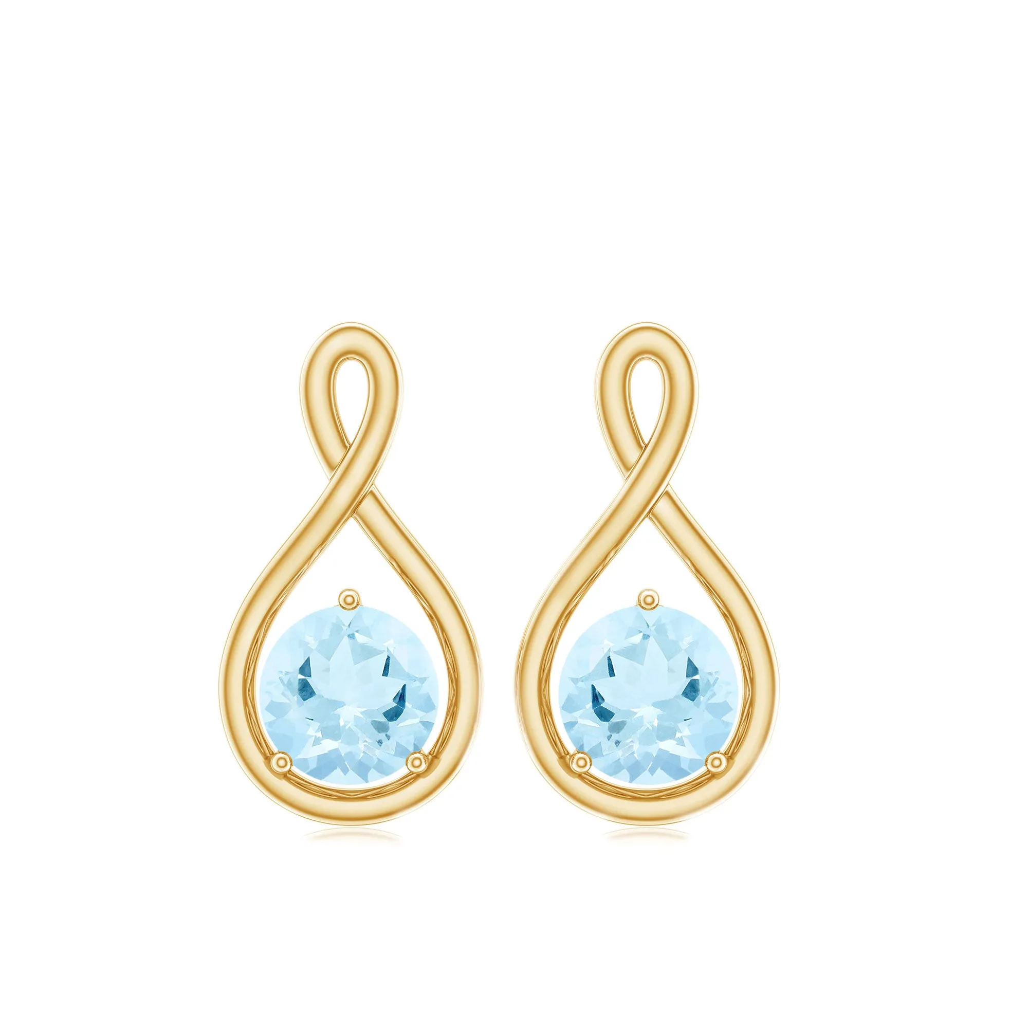 4 MM Aquamarine Solitaire and Gold Infinity Stud Earrings