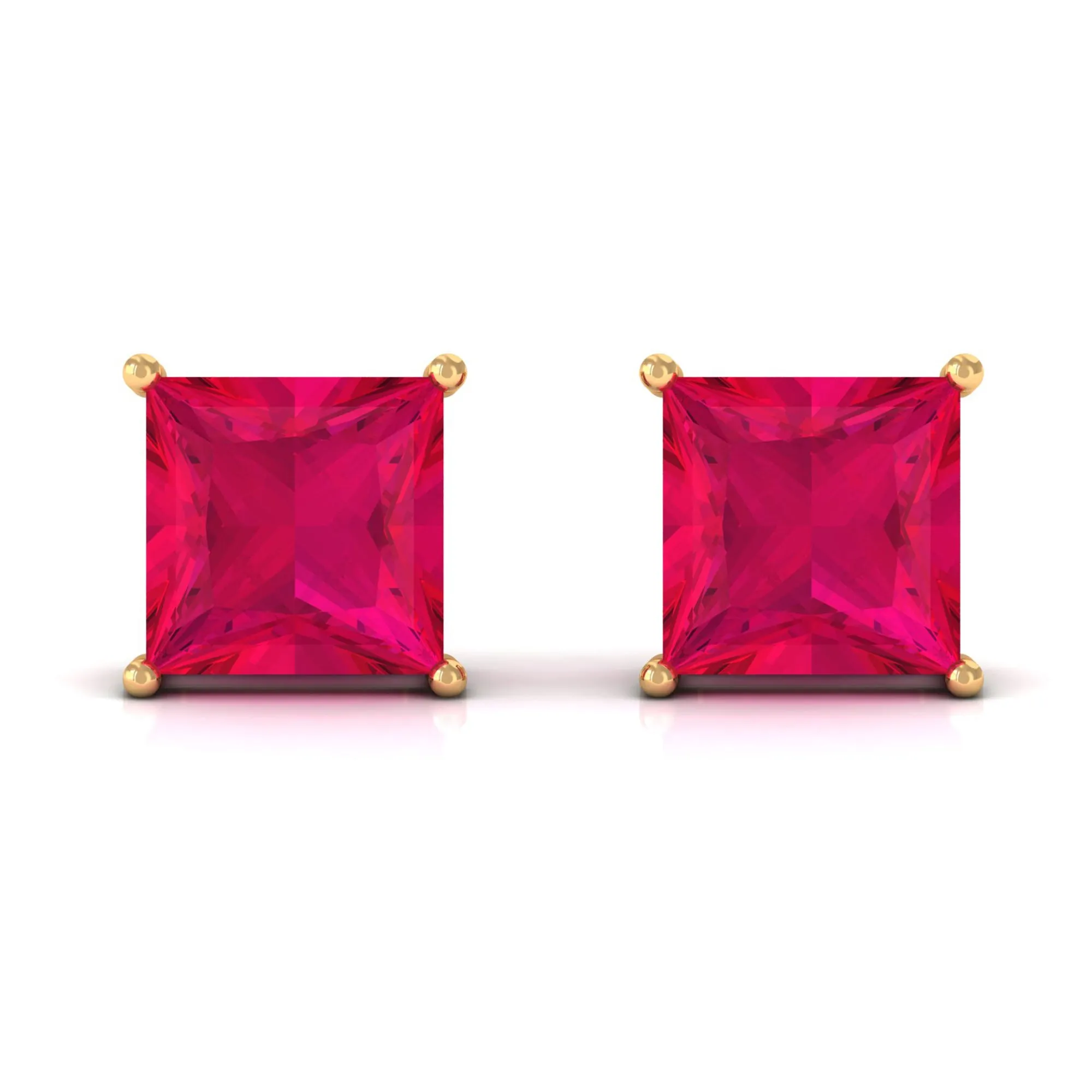 4 MM Classic Princess Cut Ruby Solitaire Stud Earrings