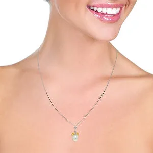 4.5 Carat 14K Solid White Gold Necklace Natural Parl Citrine