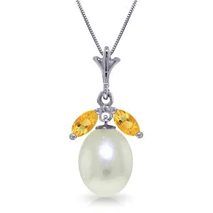 4.5 Carat 14K Solid White Gold Necklace Natural Parl Citrine