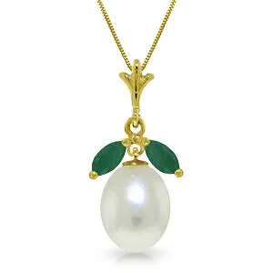 4.5 Carat 14K Solid Yellow Gold Necklace Natural Parl Emerald