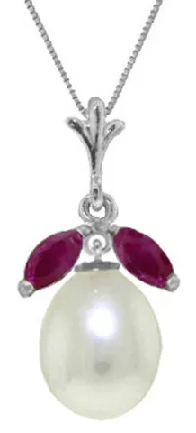 4.5 Carat 14K Solid Yellow Gold Necklace Natural Pearl Ruby