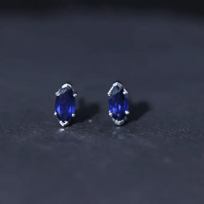 4X8 MM Marquise Cut Created Blue Sapphire Solitaire Stud Earrings