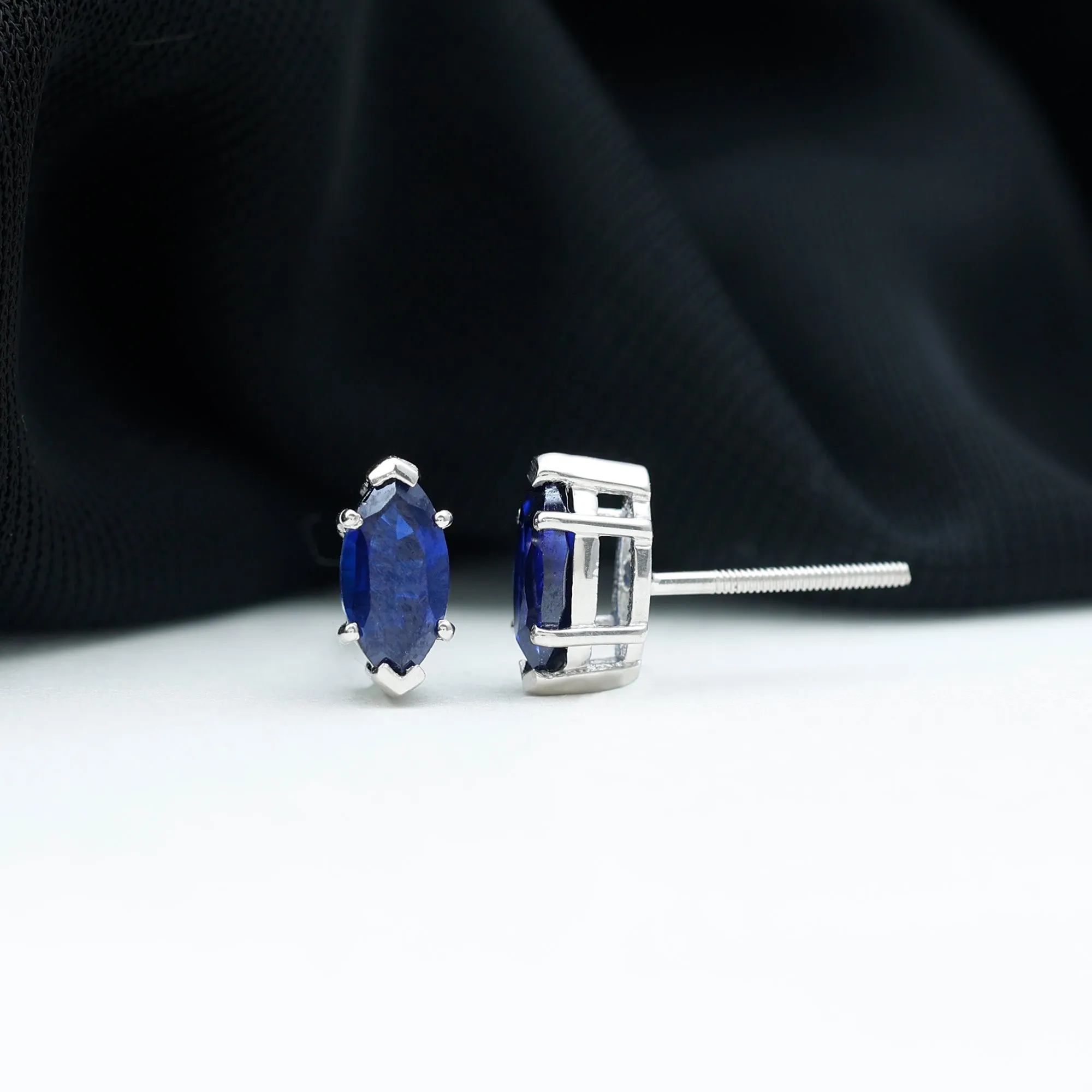 4X8 MM Marquise Cut Created Blue Sapphire Solitaire Stud Earrings