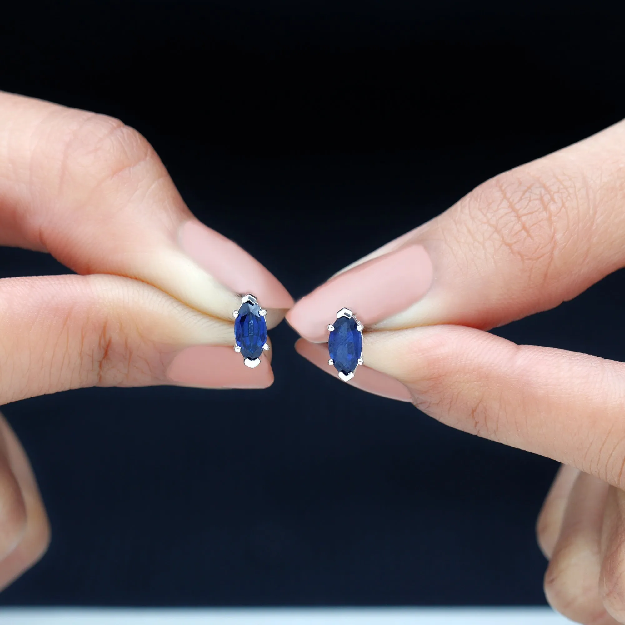 4X8 MM Marquise Cut Created Blue Sapphire Solitaire Stud Earrings