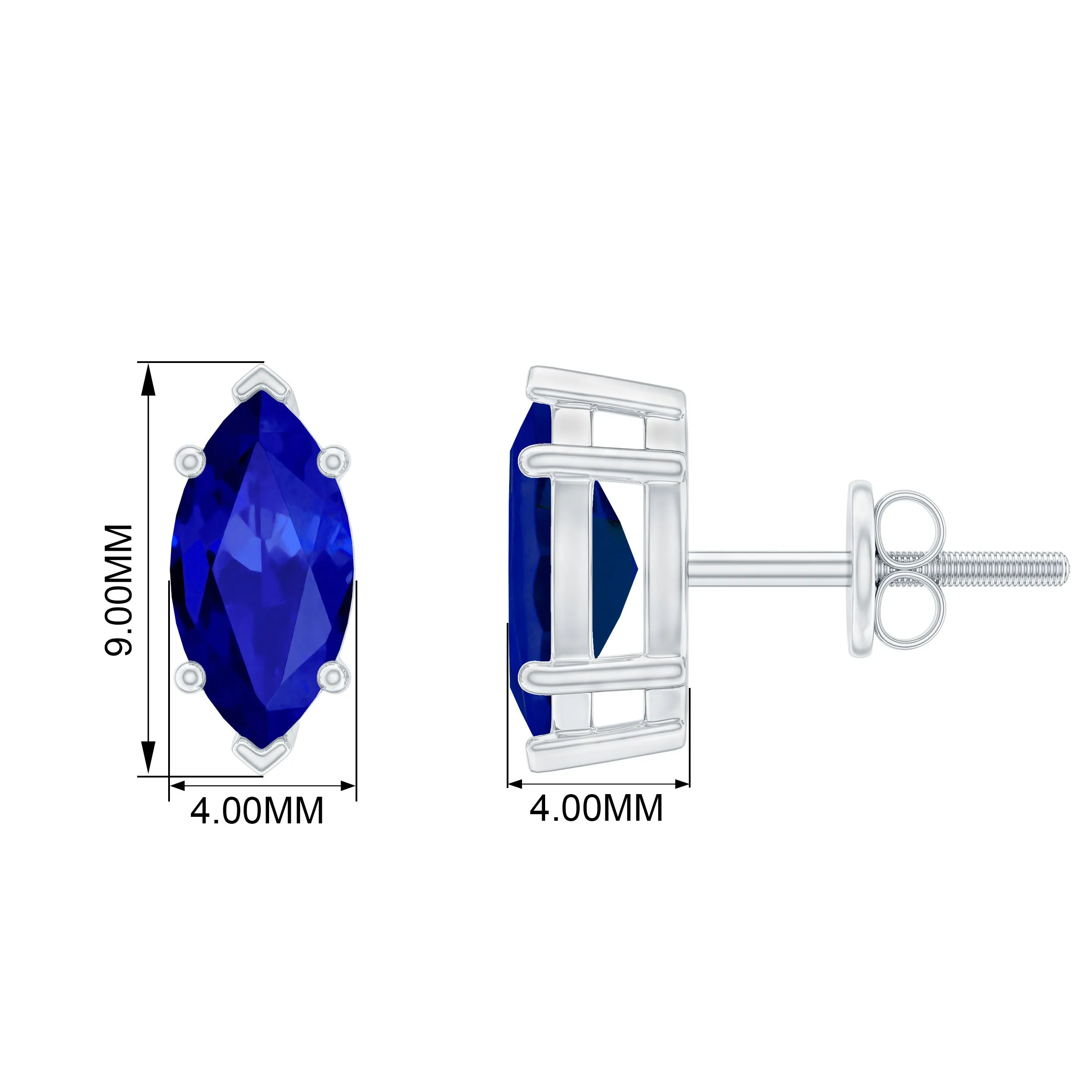 4X8 MM Marquise Cut Created Blue Sapphire Solitaire Stud Earrings