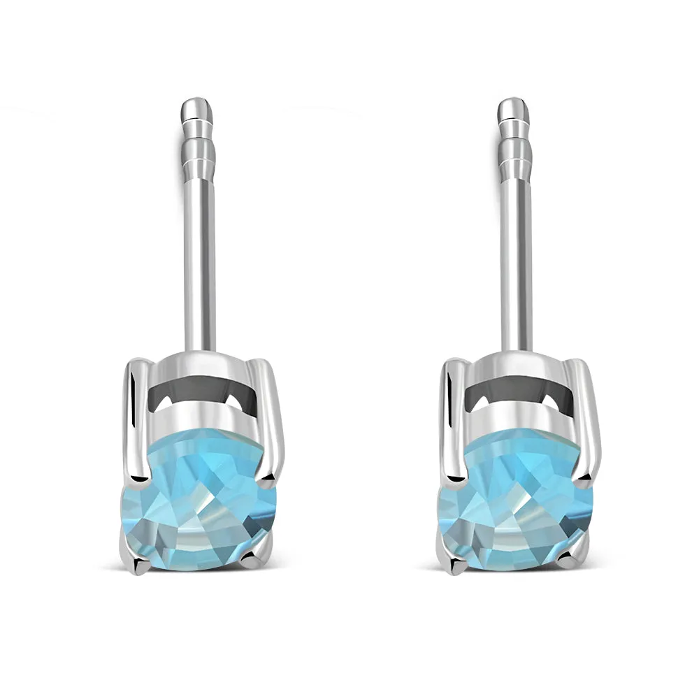 5x7mm Oval Prong-Set Blue Topaz Stone Sterling Silver Stud Earrings