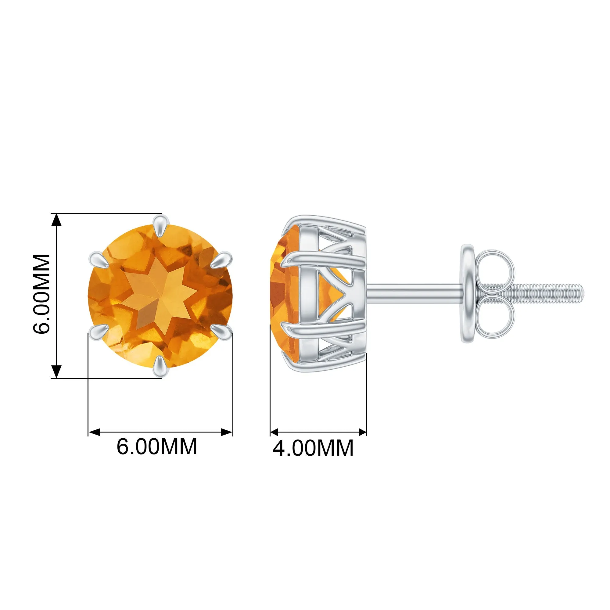 6 MM Claw Set Citrine Solitaire Stud Earrings