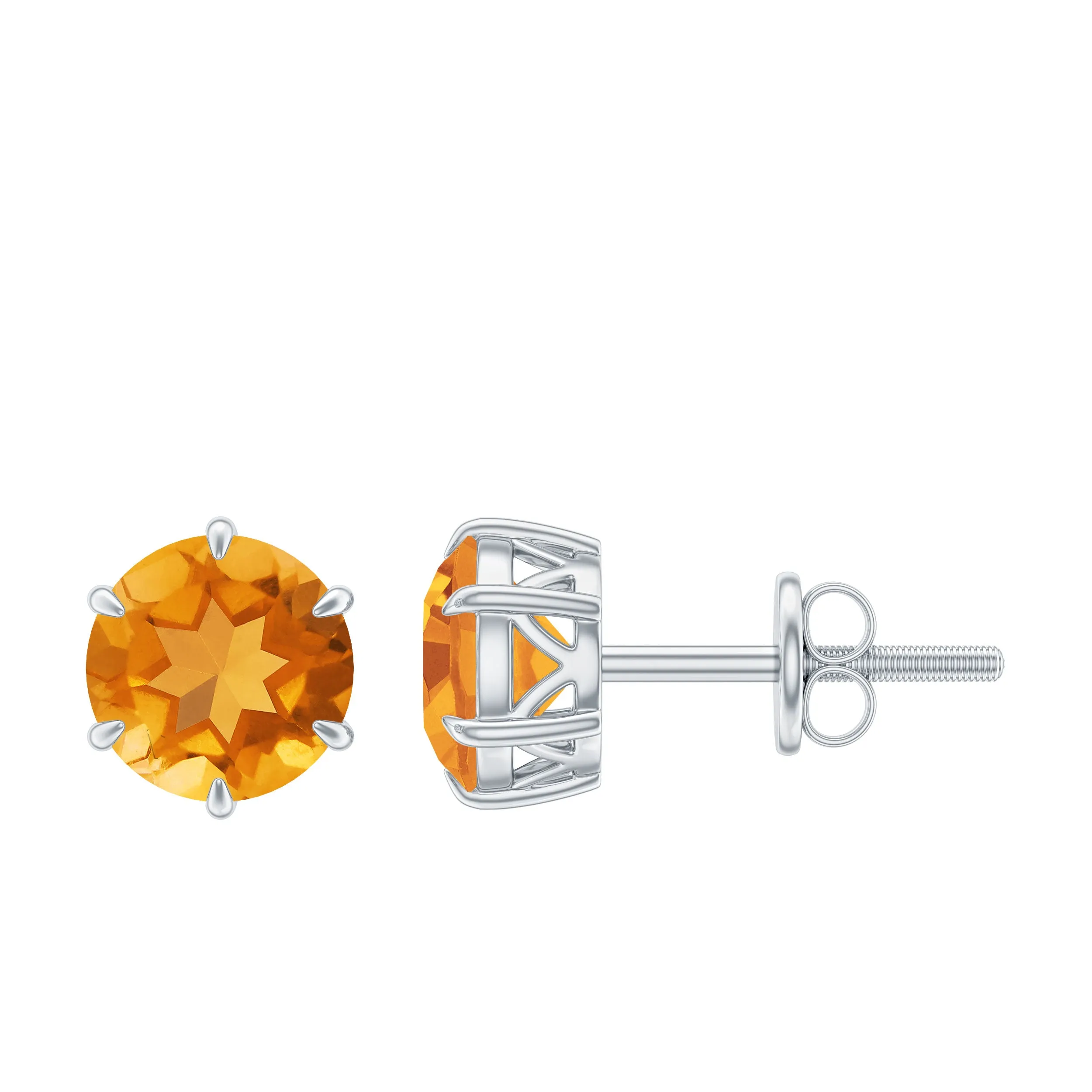 6 MM Claw Set Citrine Solitaire Stud Earrings