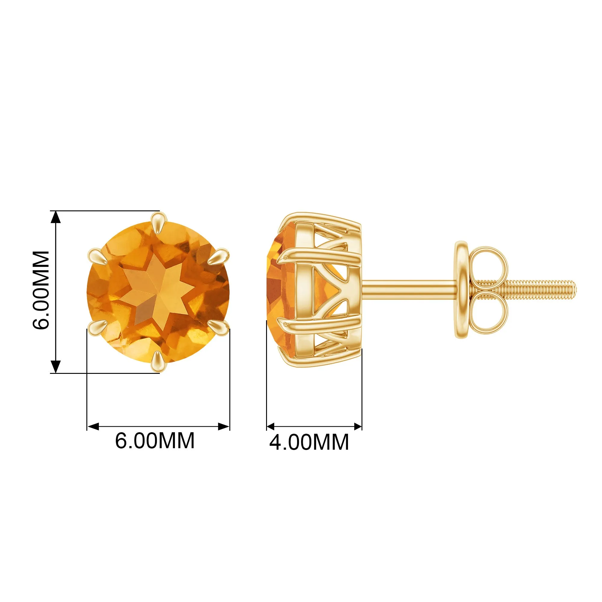 6 MM Claw Set Citrine Solitaire Stud Earrings