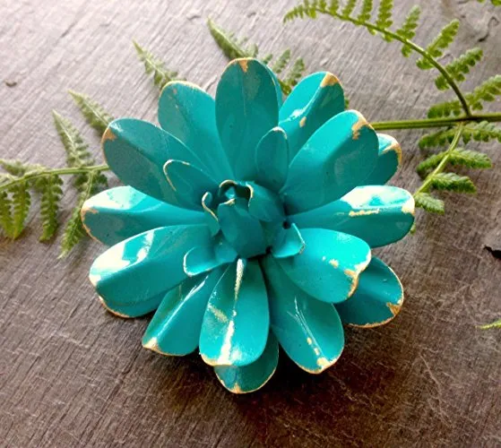 60s Style Bright Aqua Blue Antiqued Water Lily