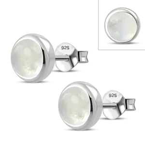 6.50mm | Rainbow Moonstone Round Silver Stud Earrings