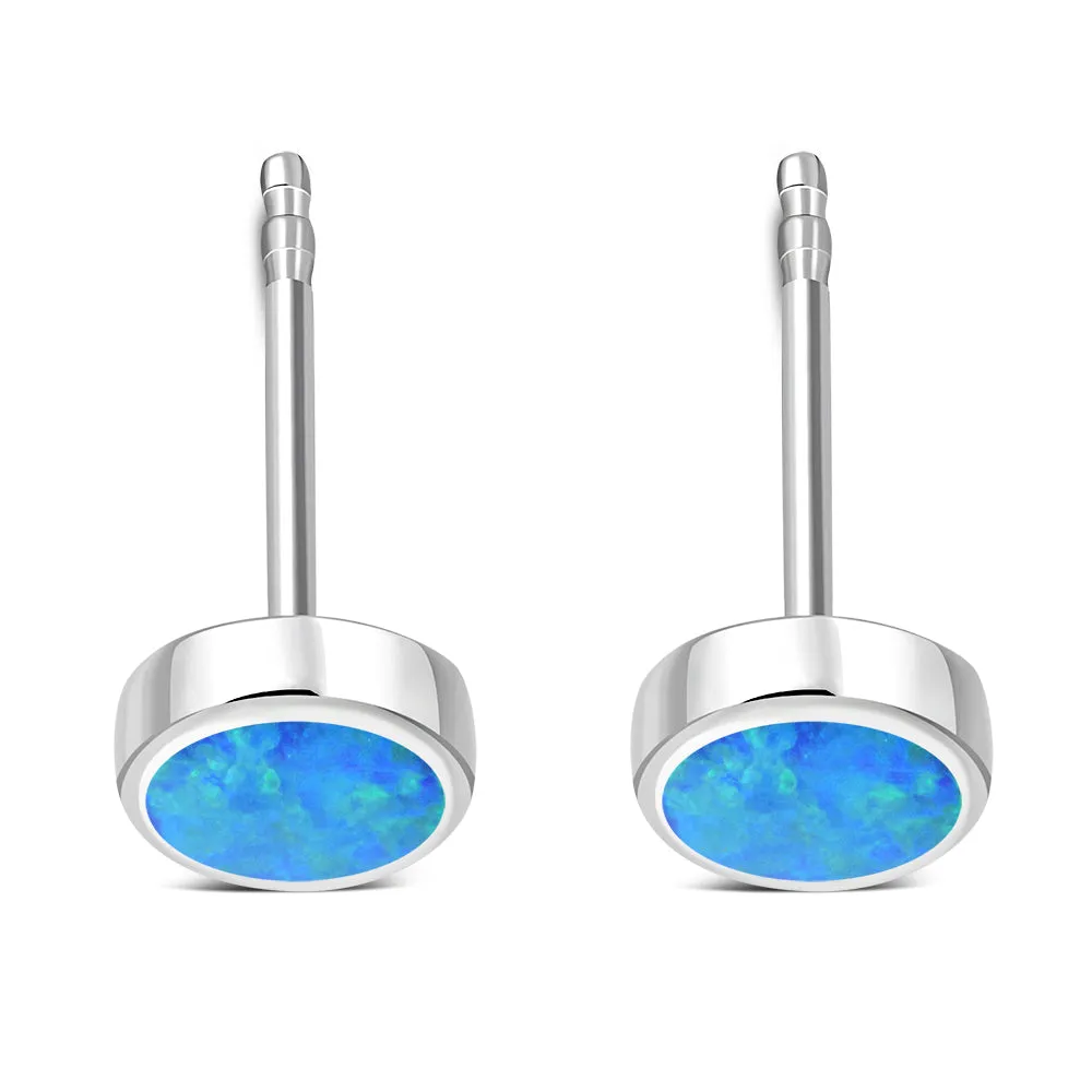 6mm | Synthetic Blue Opal Round Sterling Silver Stud Earrings