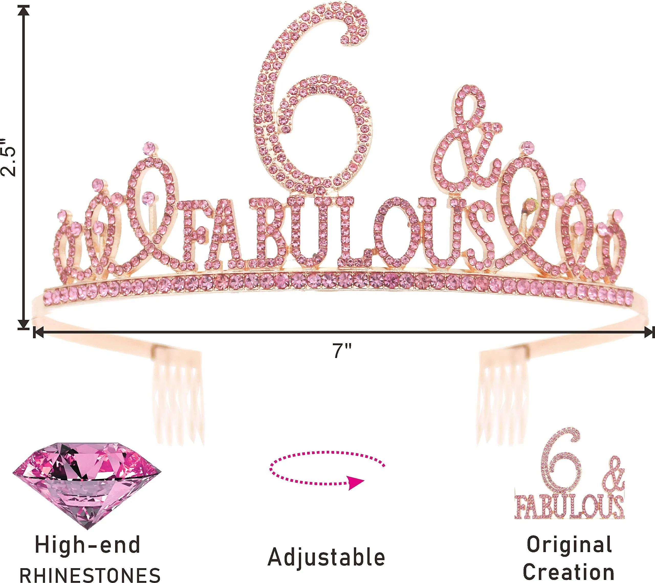 6th Birthday Gifts for Girls,6th Birthday Tiara and Sash Pink,6th Birthday Decorations