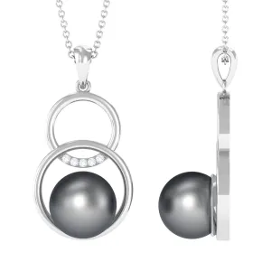 7.5 CT Tahitian Pearl and Diamond Open Circle Charm Pendant Necklace