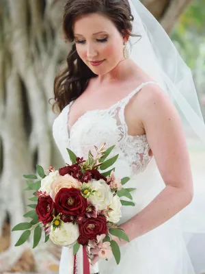 9 inch wide Burgundy Bridal Bouquet