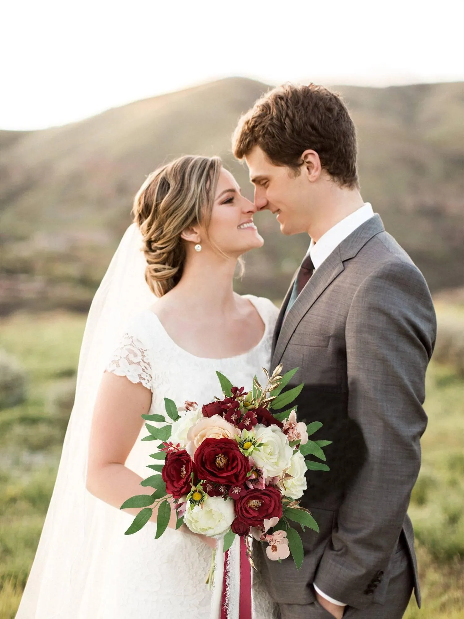 9 inch wide Burgundy Bridal Bouquet