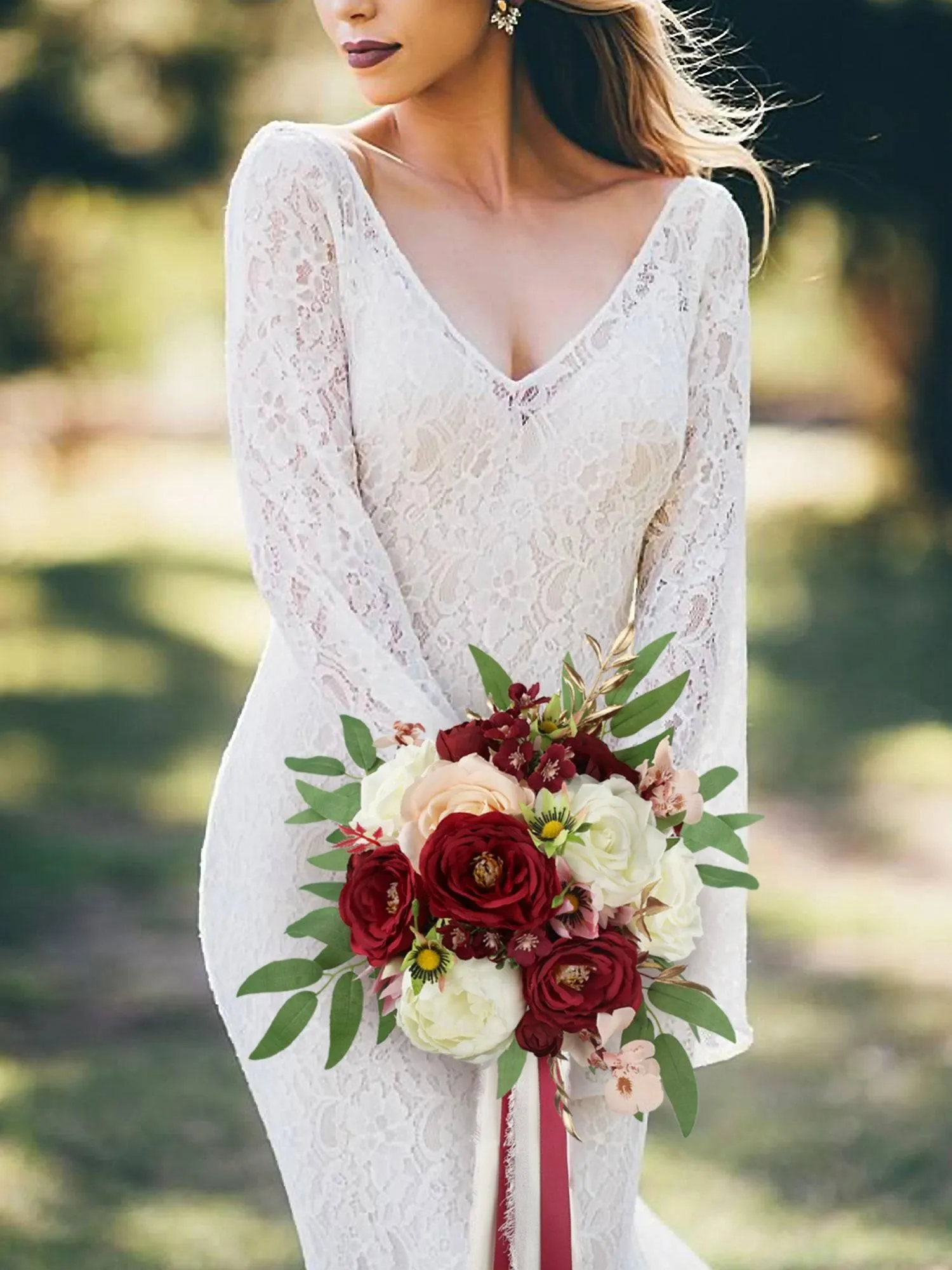 9 inch wide Burgundy Bridal Bouquet