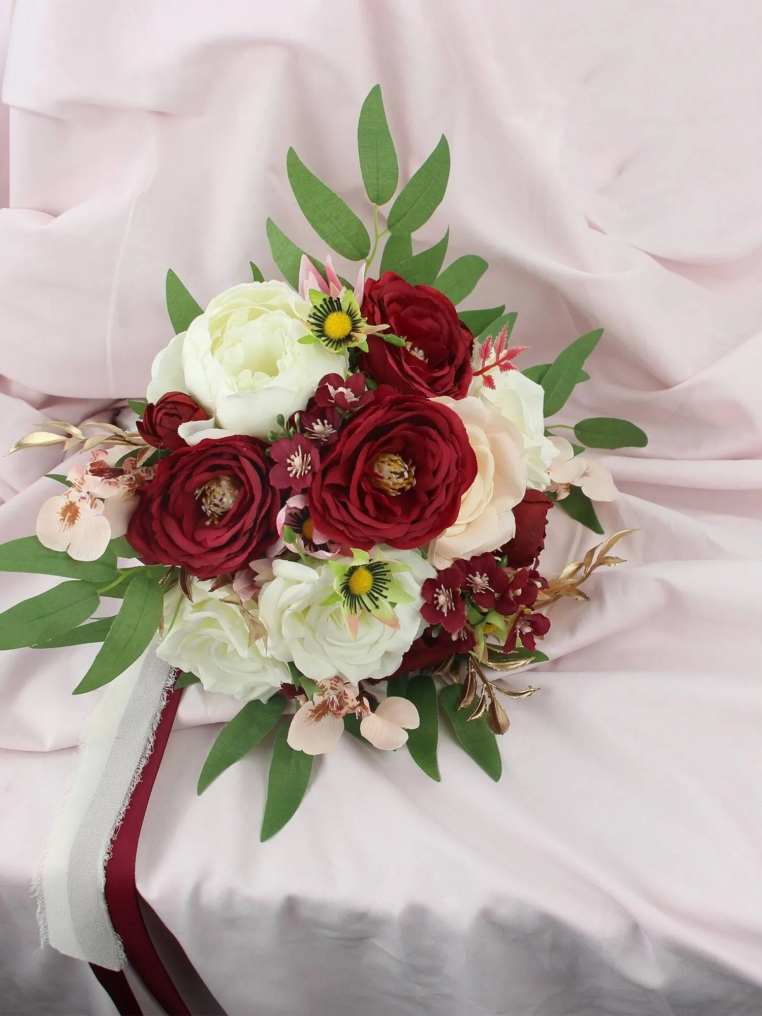 9 inch wide Burgundy Bridal Bouquet