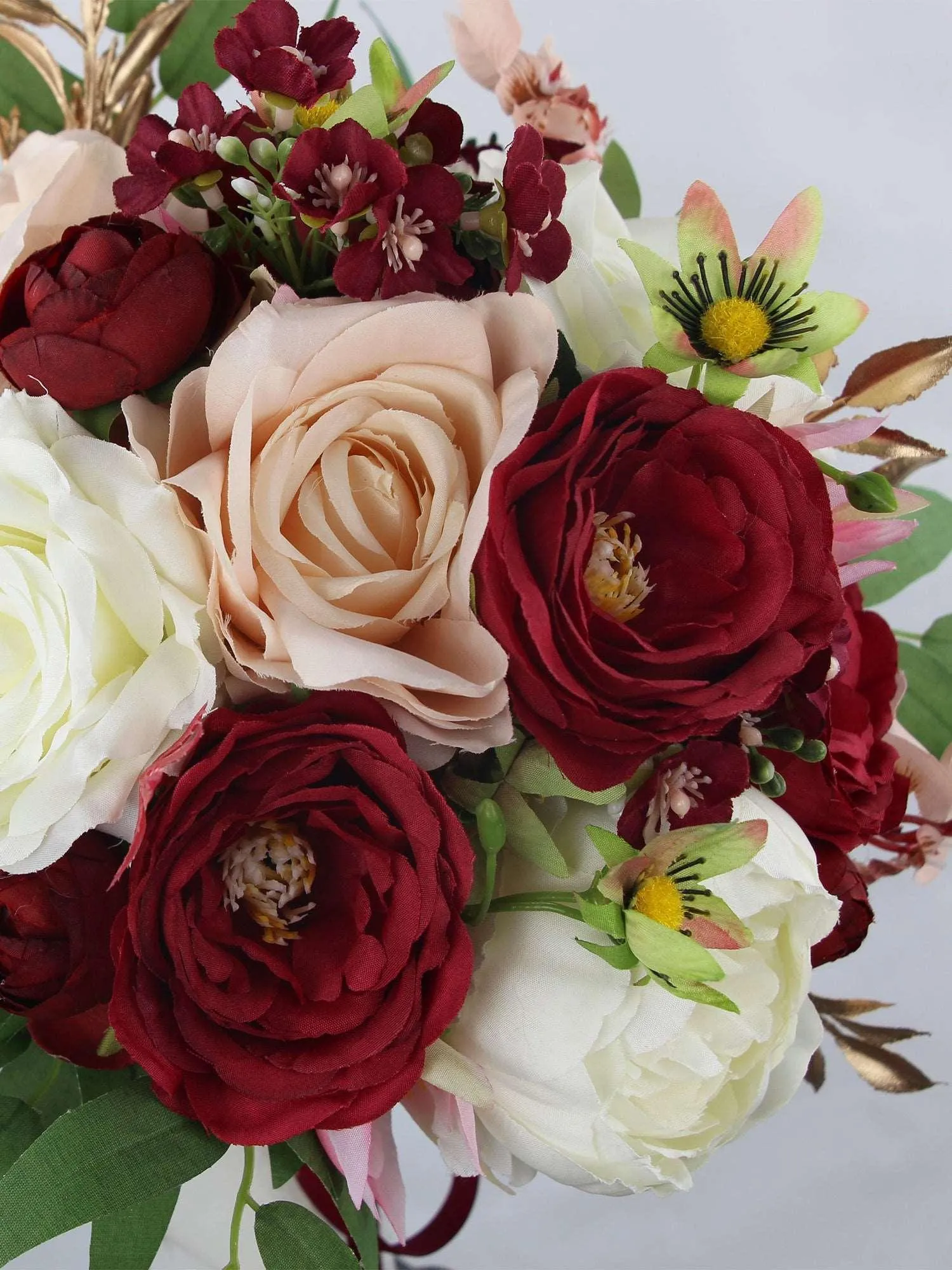 9 inch wide Burgundy Bridal Bouquet