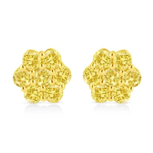 .925 Sterling Silver  Prong Set Round-Cut Treated Colored Diamond Floral Cluster Stud Earring - Choice of Diamond Colors and Total Weights - Pack Of: 1