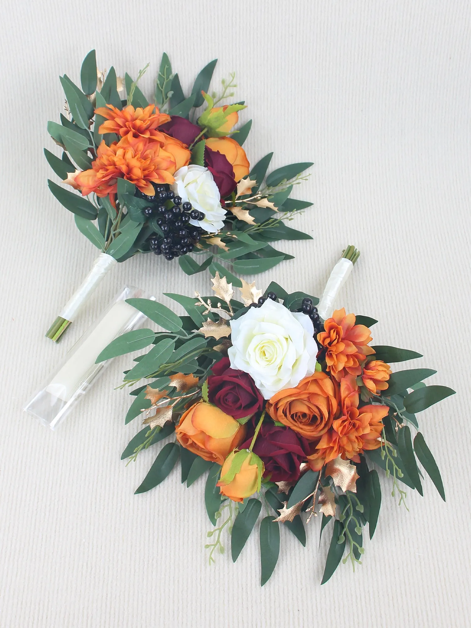 9.3 inch wide Burnt Orange Bridesmaid Bouquet