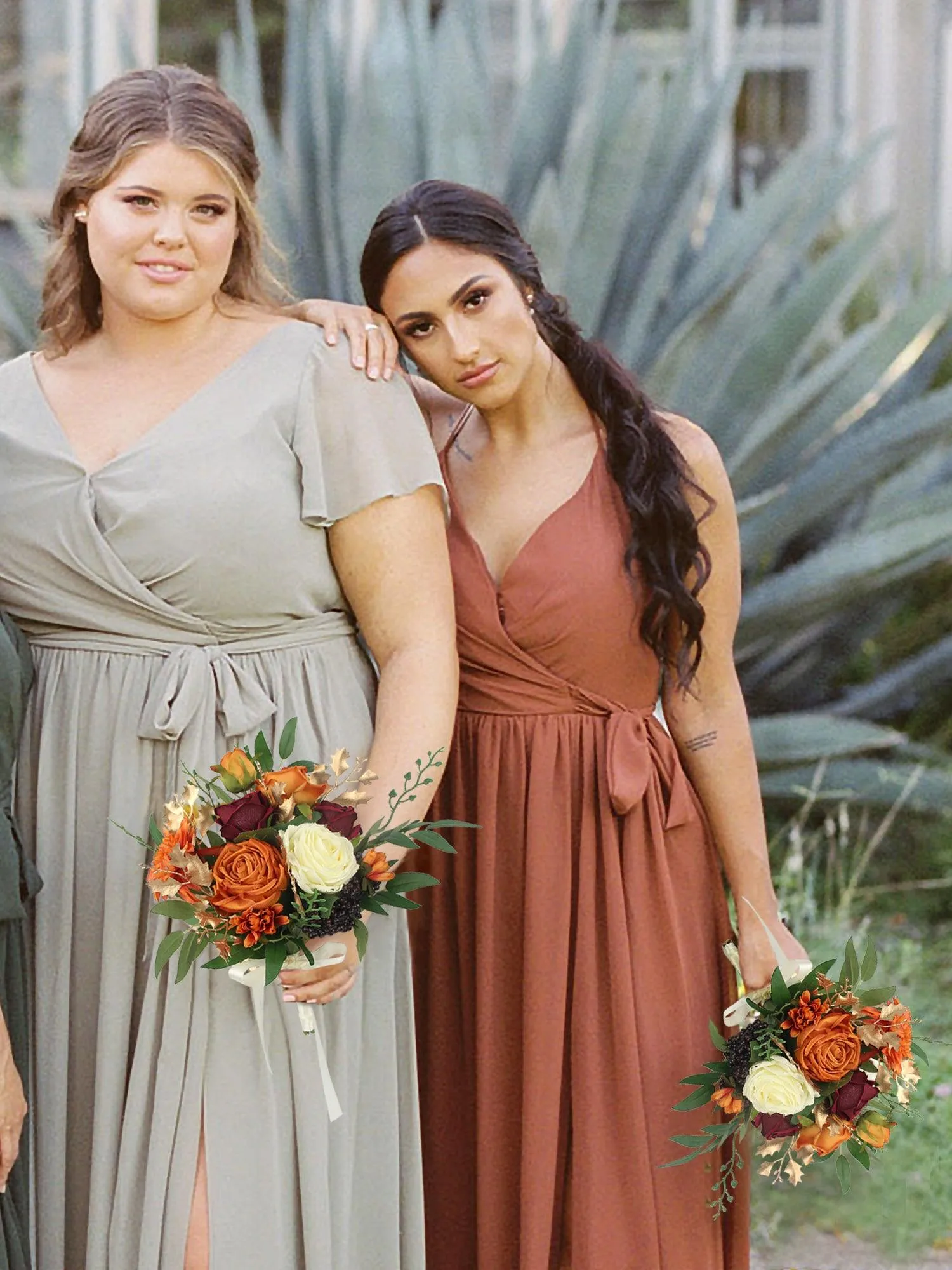 9.3 inch wide Burnt Orange Bridesmaid Bouquet