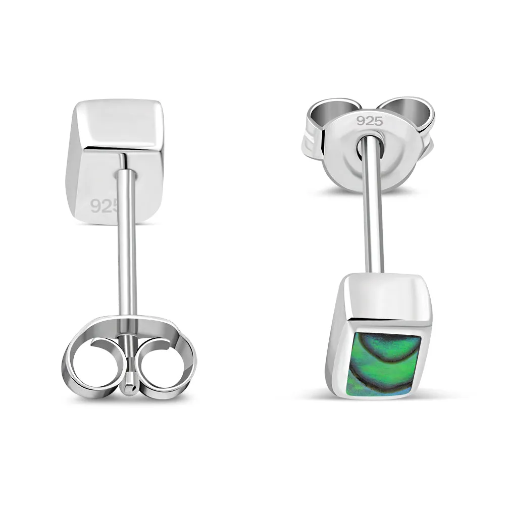 Abalone Shell Rectangle Silver Stud Earrings