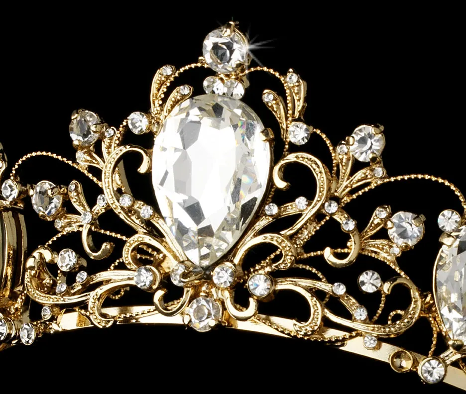 Antique Inspired Silver or Lt Gold Swirl Crystal Bridal Tiara