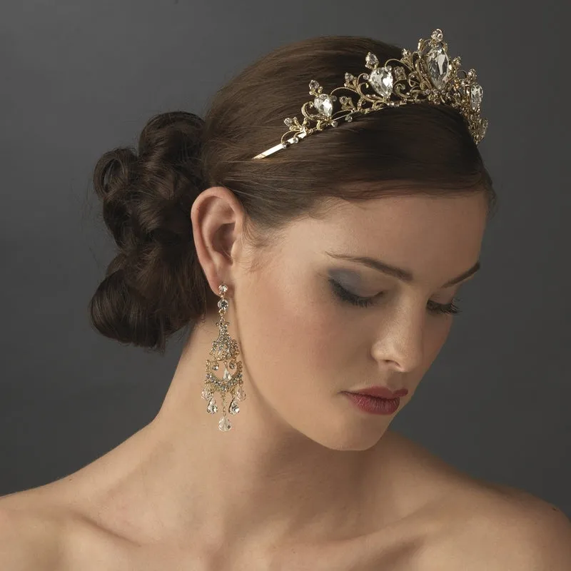 Antique Inspired Silver or Lt Gold Swirl Crystal Bridal Tiara