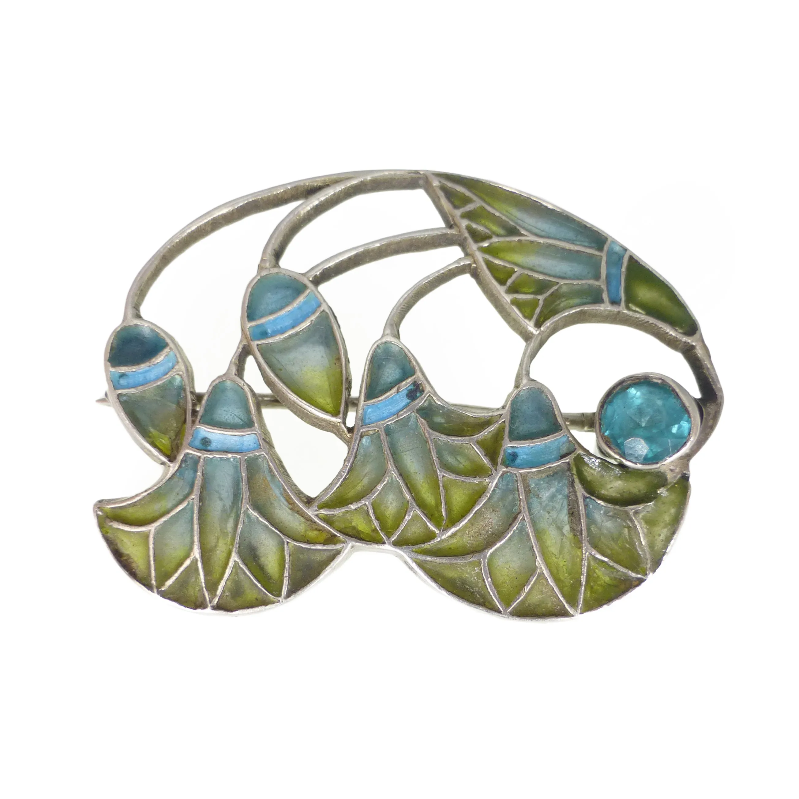 Antique Silver Plique À Jour Egyptian Revival Lotus Brooch