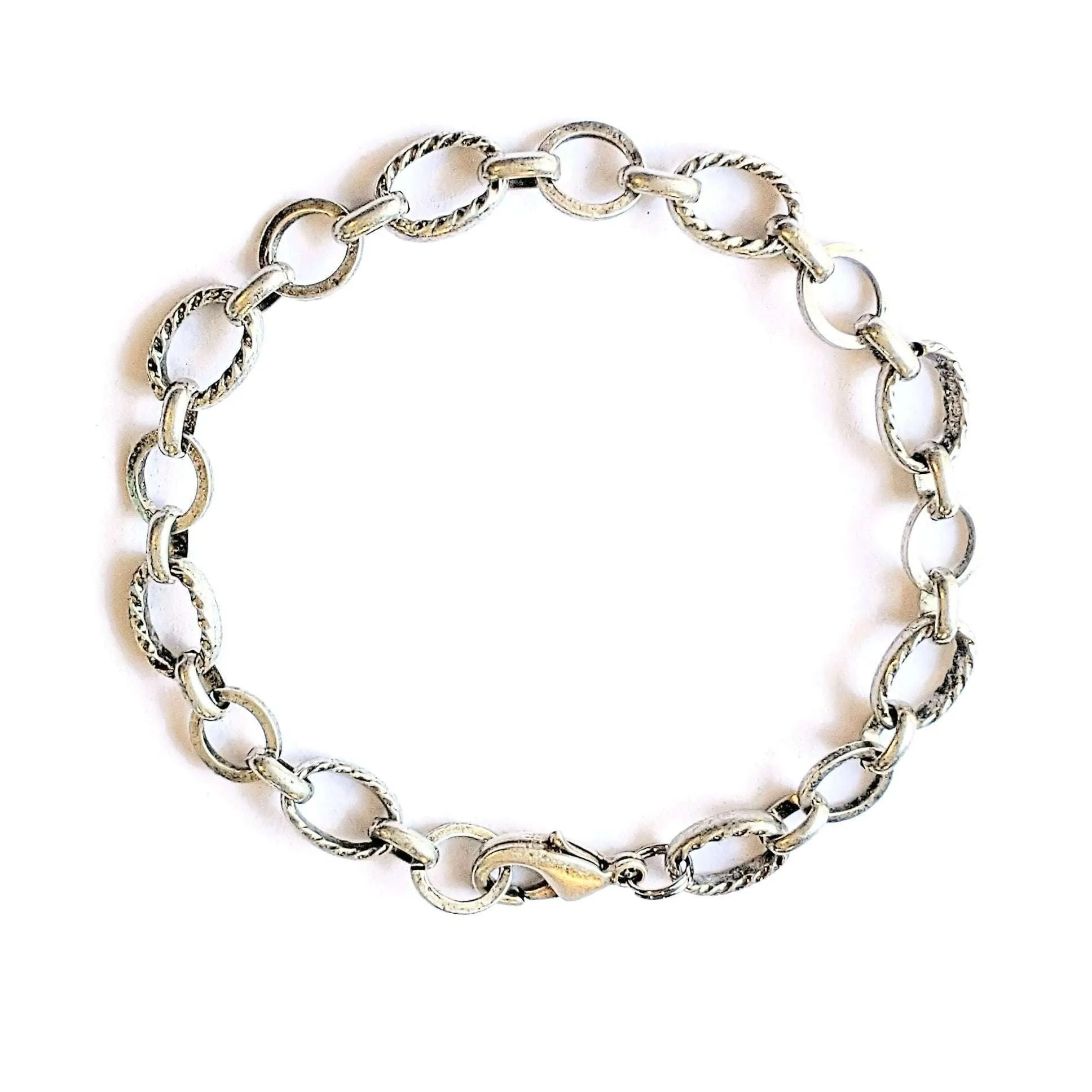 Antique Silver Textured Oval Link Charm Bracelet Base - D.I.Y. - BUILD YOUR CHARM BRACELET!