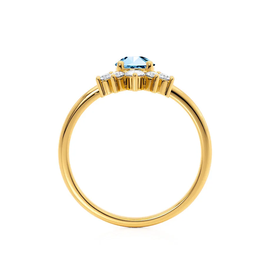 BALLET - Chatham® Pear Aqua Spinel & Diamond Half Halo Tiara Ring 18k Yellow Gold