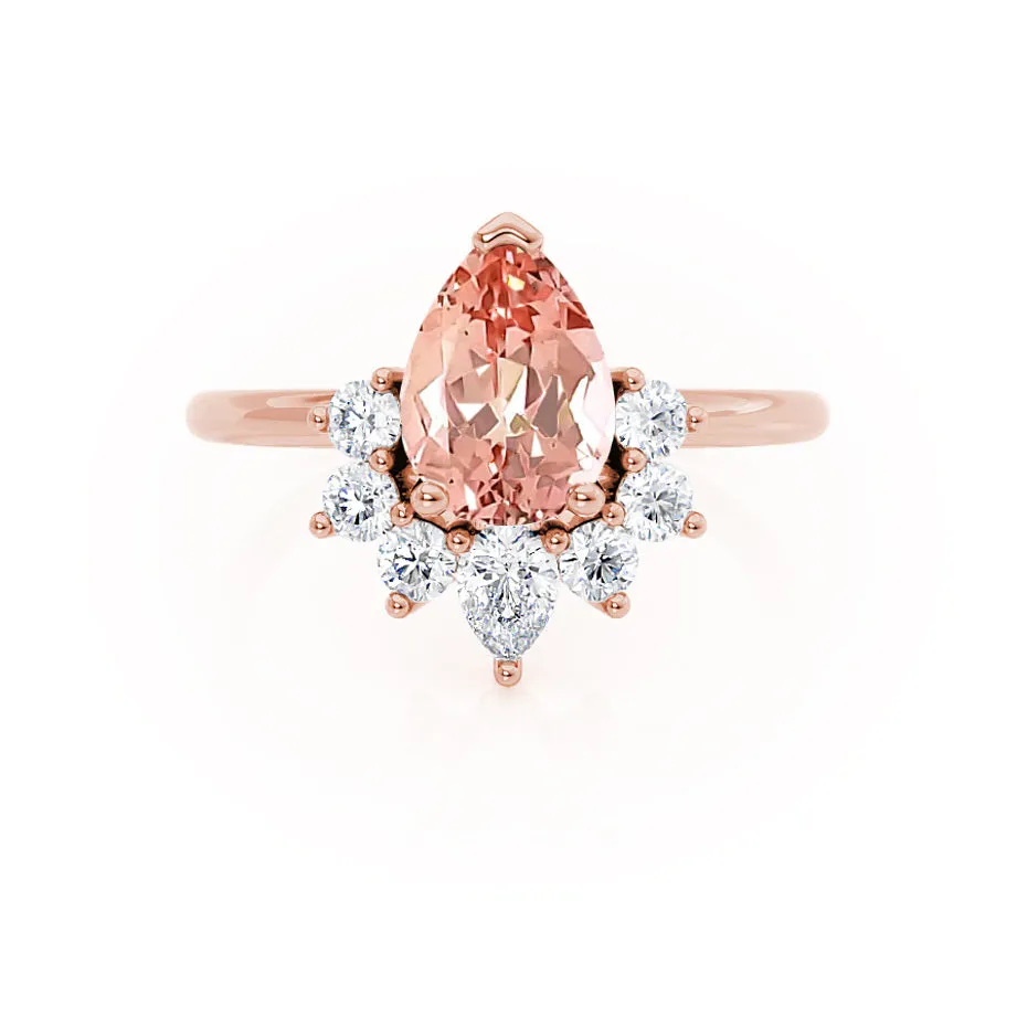 BALLET - Chatham® Pear Champagne Sapphire & Diamond Half Halo Tiara Ring 18k Rose Gold