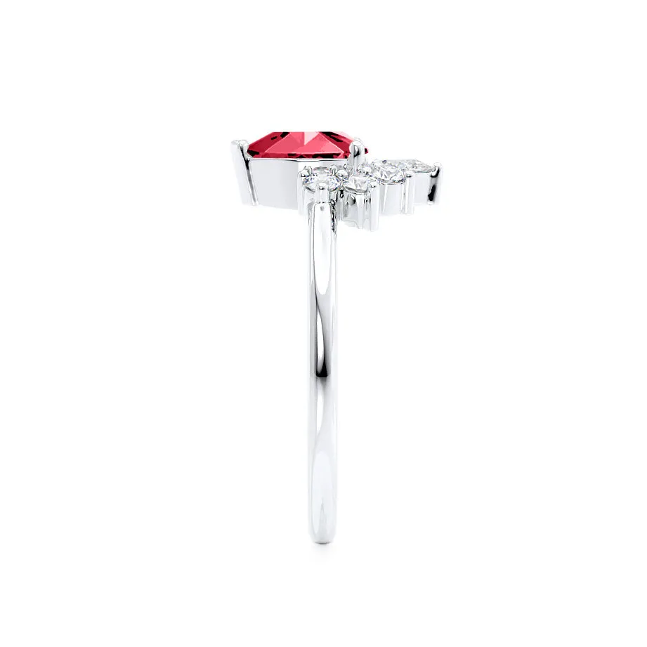 BALLET - Chatham® Pear Ruby & Diamond Half Halo Tiara Ring Platinum 950