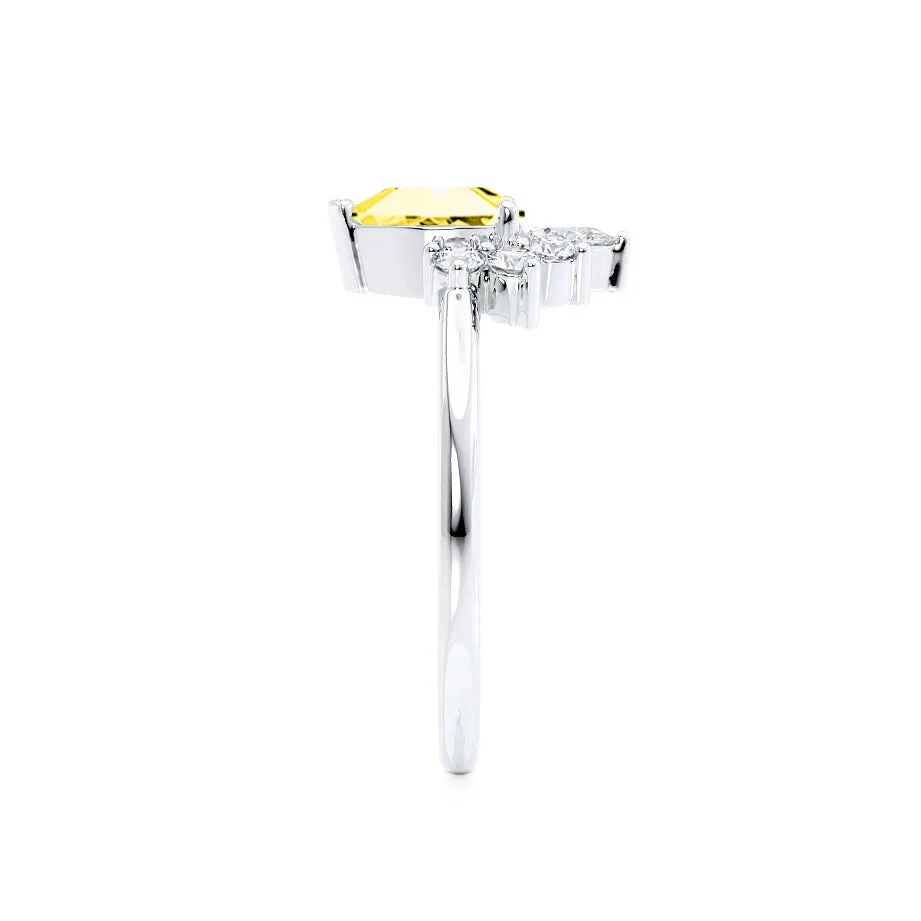 BALLET - Chatham® Pear Yellow Sapphire & Diamond Half Halo Tiara Ring 18k White Gold