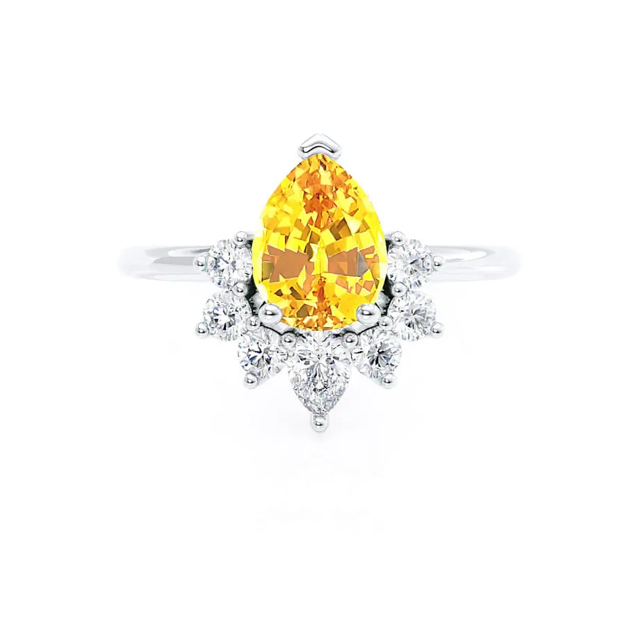 BALLET - Chatham® Pear Yellow Sapphire & Diamond Half Halo Tiara Ring 18k White Gold