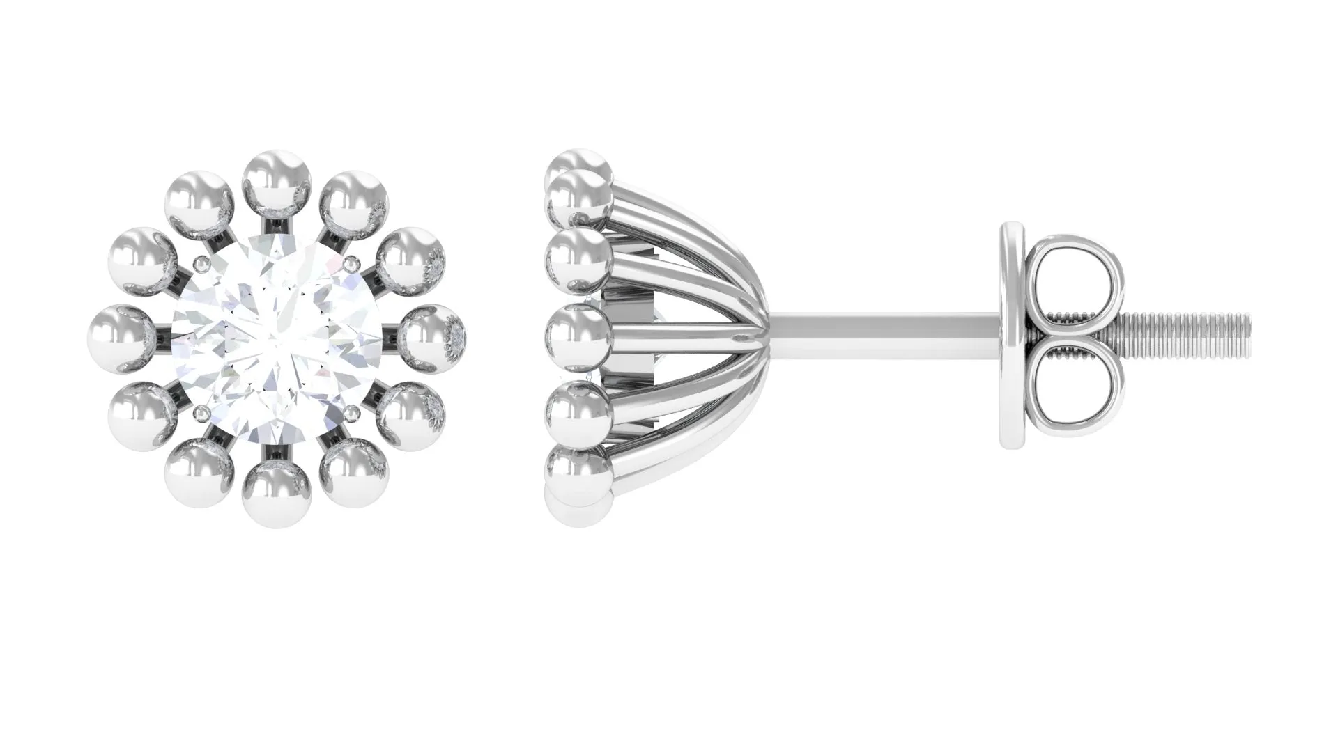 Beaded Diamond Solitaire Stud Earrings for Women