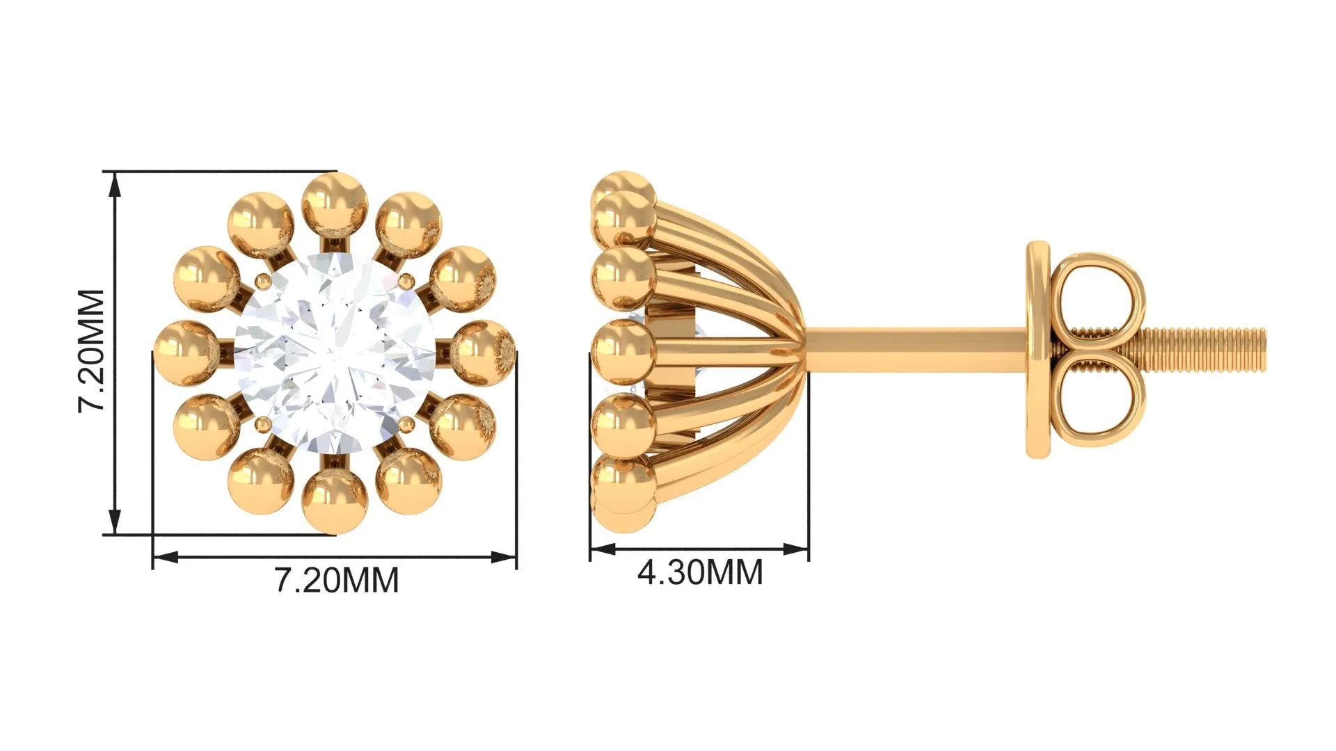 Beaded Diamond Solitaire Stud Earrings for Women