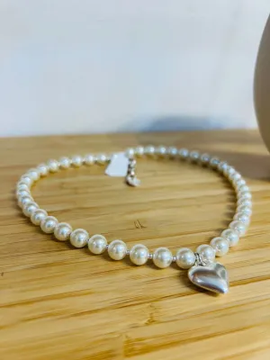 Big Silver heart pearl necklace