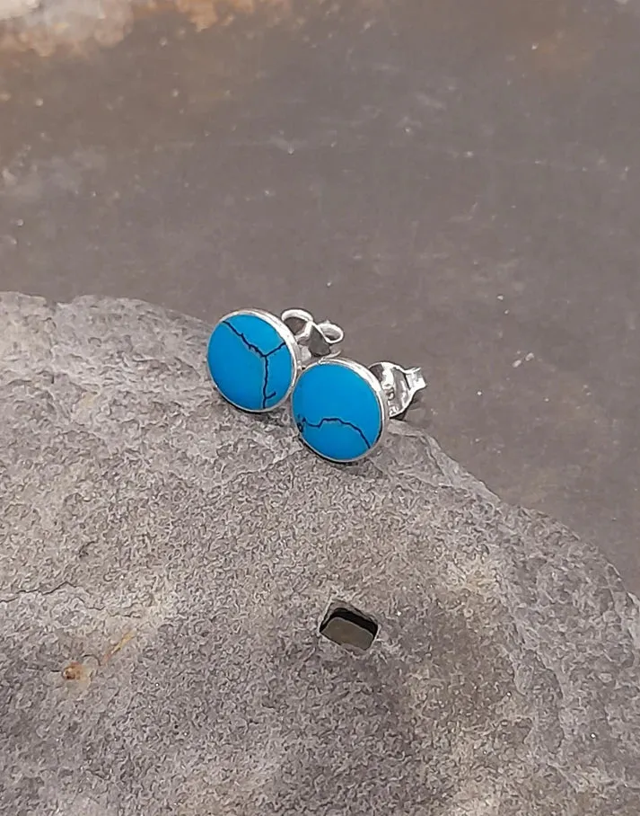 Blue Lily 8mm Turquoise Round Stud Earrings - SS667B