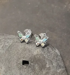 Blue Lily 9mm Butterfly with Multi Coloured Crystal Wings Stud Earrings - SS646B