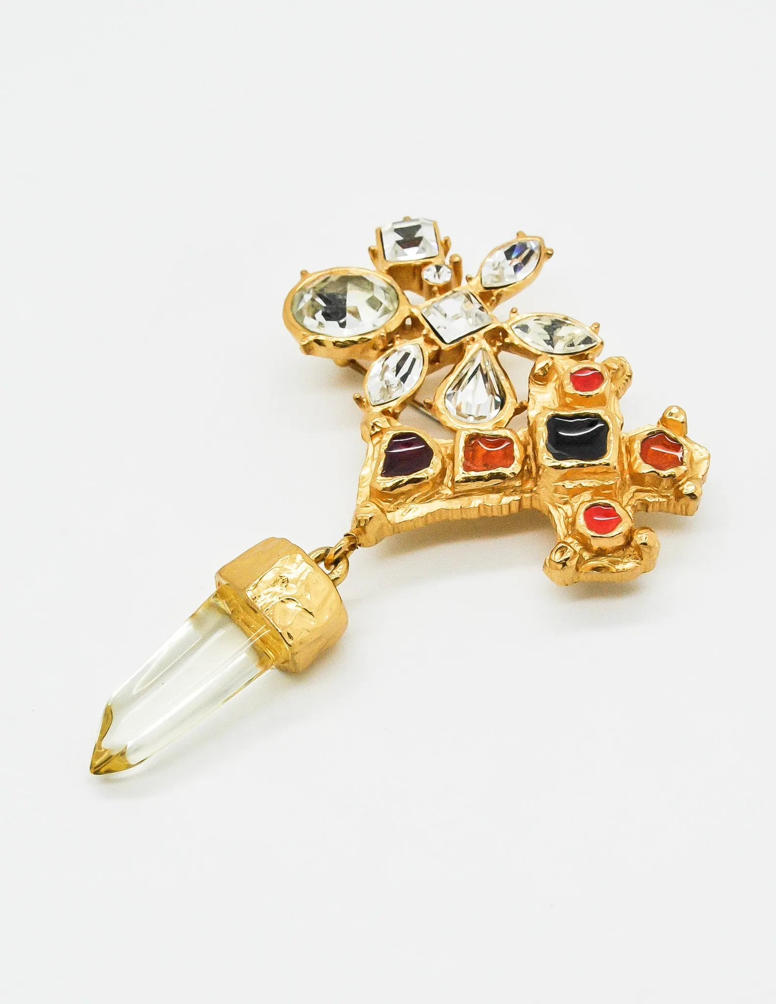 Christian Lacroix Vintage Gold Cross Prism Brooch