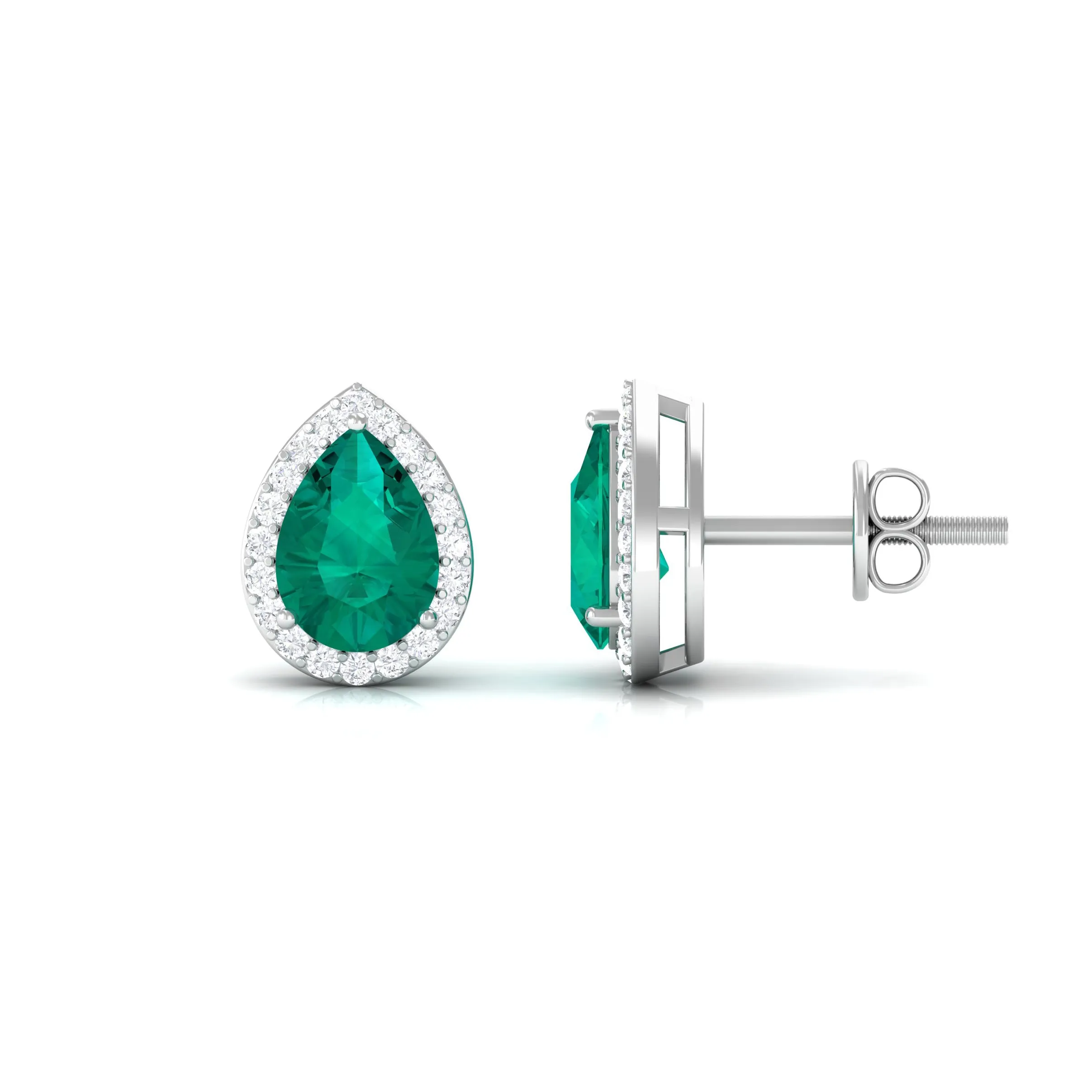 Classic Pear Cut Emerald Diamond Accent Stud Earrings