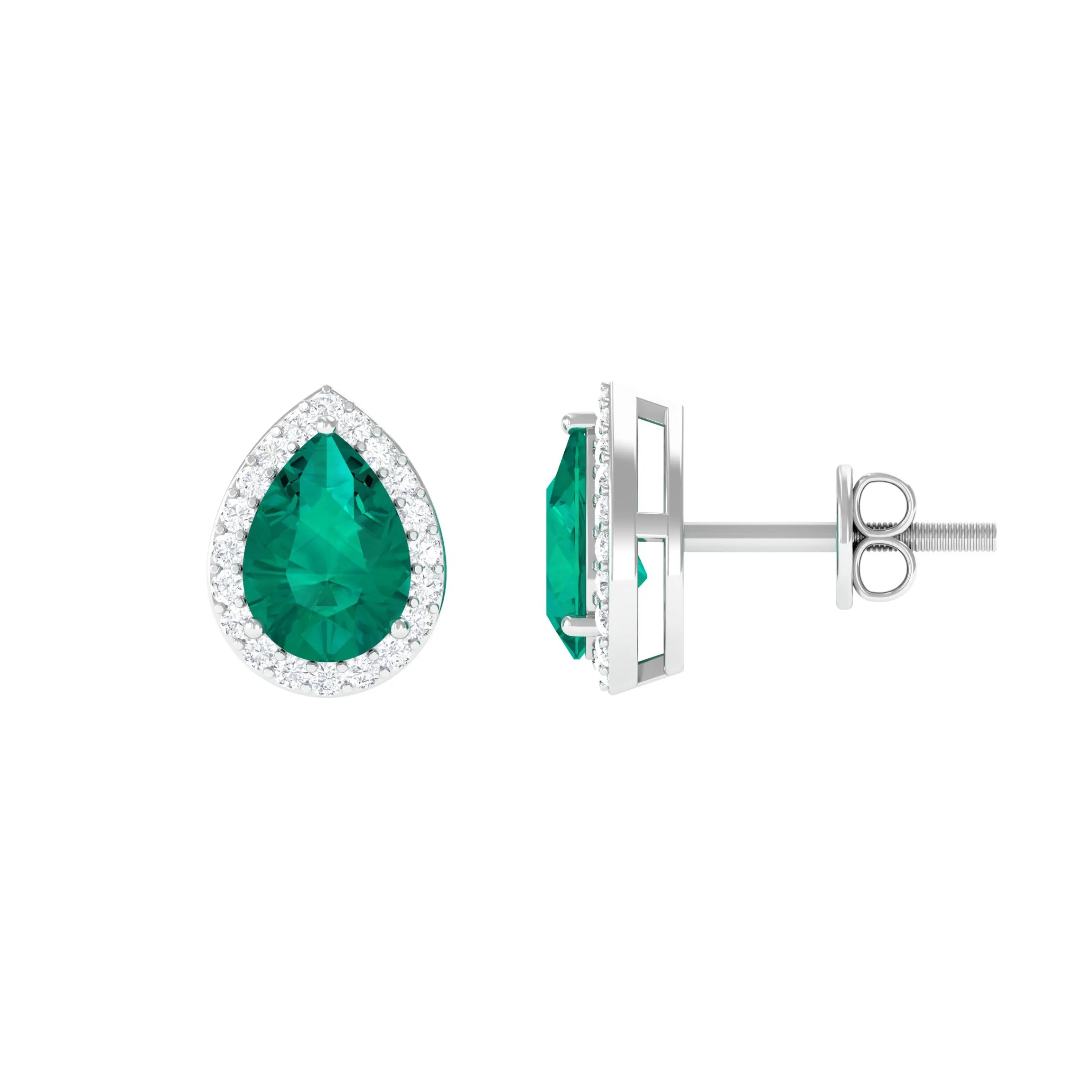 Classic Pear Cut Emerald Diamond Accent Stud Earrings