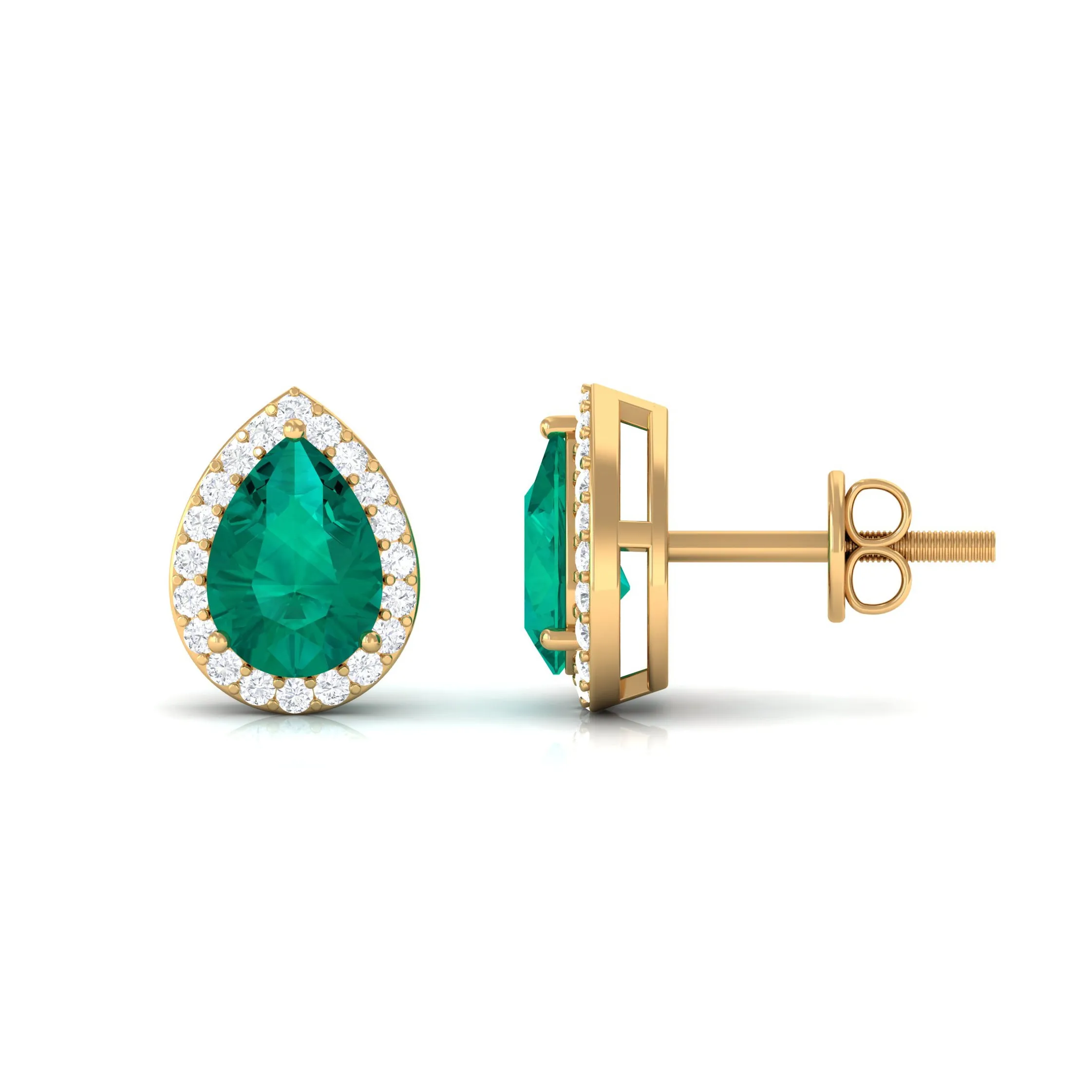 Classic Pear Cut Emerald Diamond Accent Stud Earrings