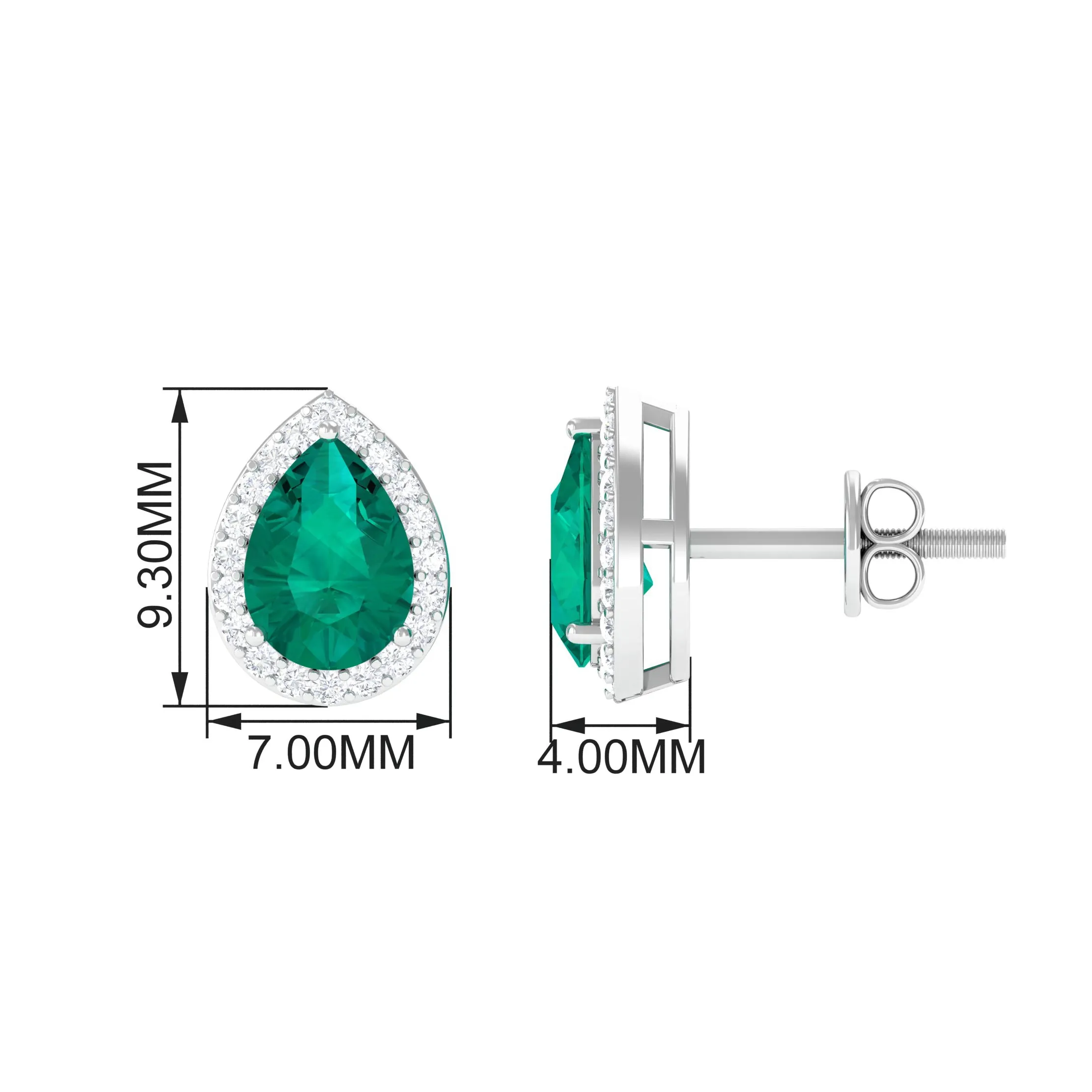 Classic Pear Cut Emerald Diamond Accent Stud Earrings