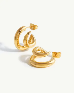 Claw Chunky Double Hoop Earrings | 18ct Gold Plated